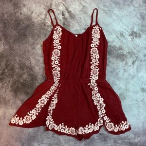 Red Floral Embroidered Forever 21 + Romper